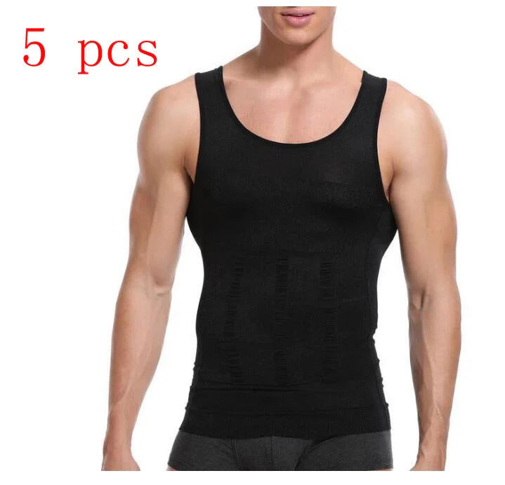 Men's black and white tummy shaping vest with U-neck design