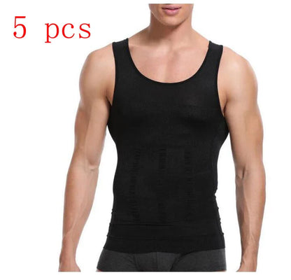 Men's black and white tummy shaping vest with U-neck design