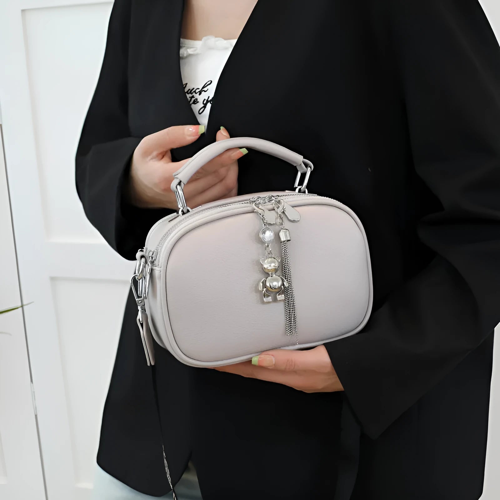 Women's stitching small square bag in oval suitcase shape with mobile phone compartment
