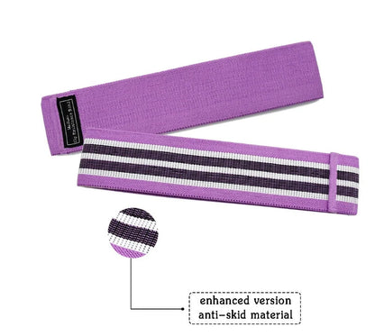 Latex mesh squat resistance band in lake blue, pink, and purple for hip and leg strengthening