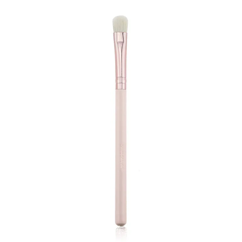 26-piece pink makeup brush set with wooden handles displayed in a PU storage bag