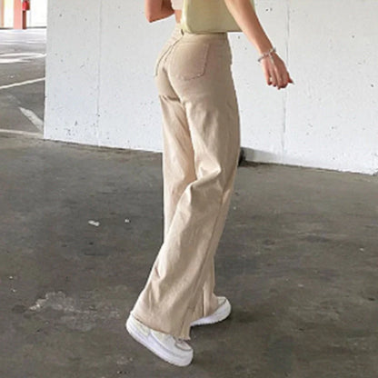 High waist slim jeans with bell bottoms in black, brown, and white