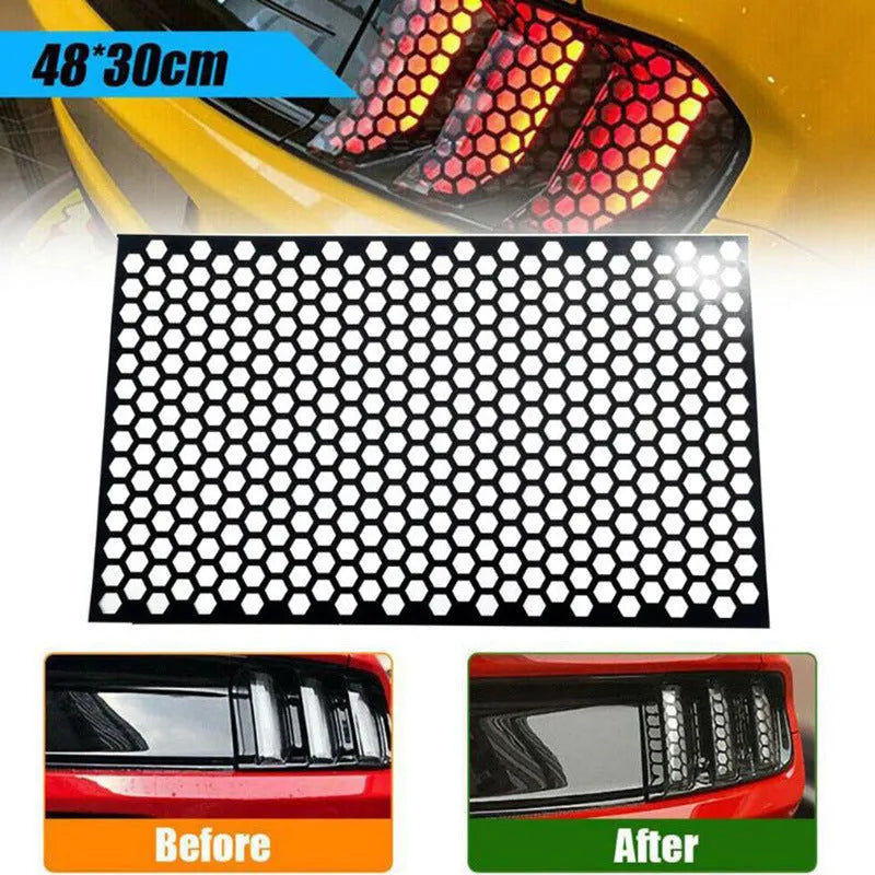 Black honeycomb pattern adhesive sticker for car taillight decoration, measuring 48x30 cm.