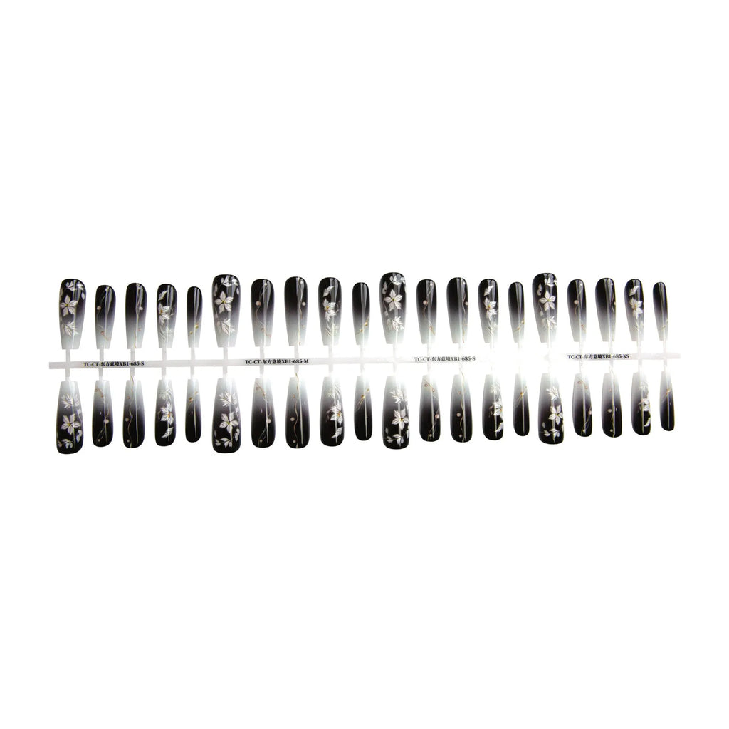 Retro Chinese style flower press-on false nails long ladder shape ultra-thin seamless 40 pieces