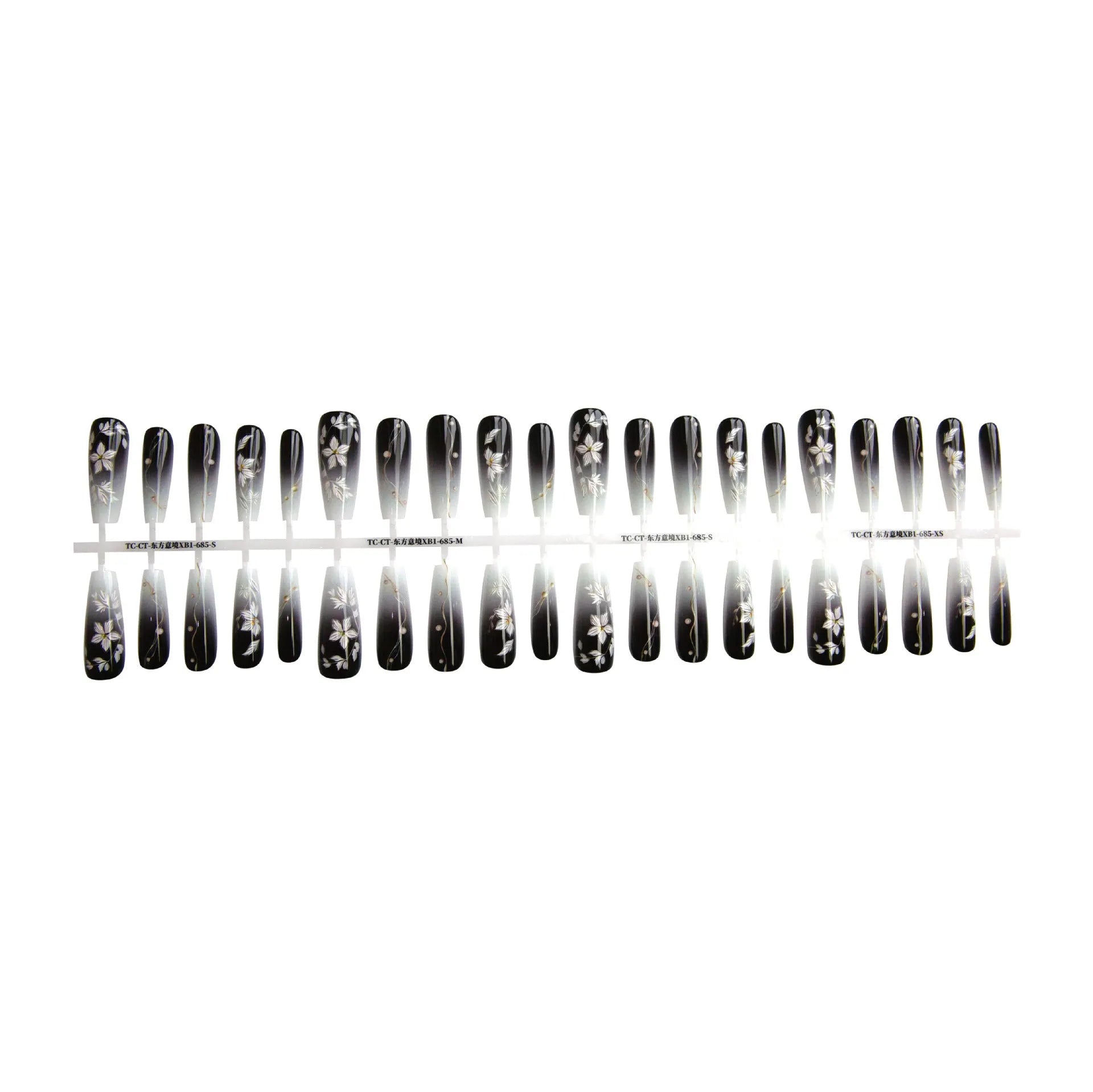 Retro Chinese style flower press-on false nails long ladder shape ultra-thin seamless 40 pieces