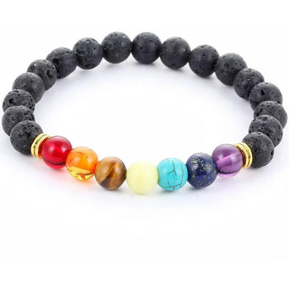 Handcrafted lava bead bracelet with seven chakra healing stones for balance and wellness