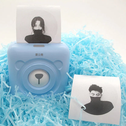 Portable handheld label mini thermal printer in white, pink, or blue