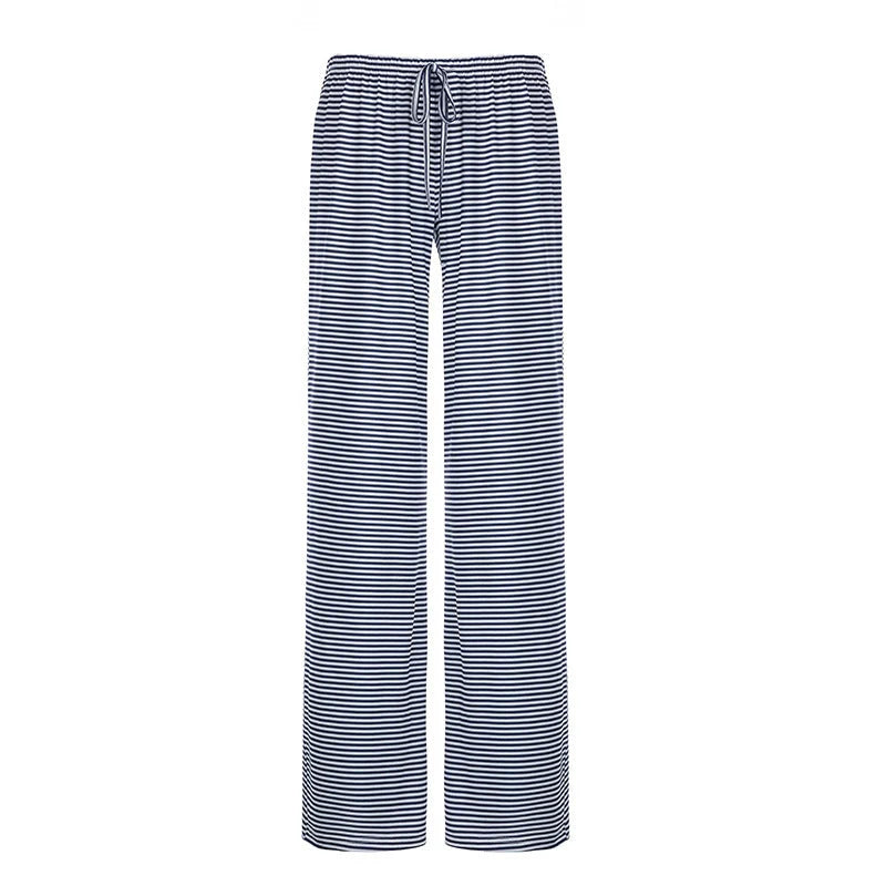 Women's striped print trousers with lace-up detail and wide-leg design in various colours