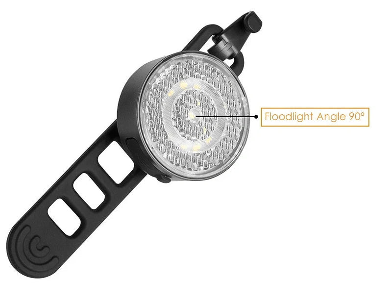 Bicycle LED headlight with motion sensor activation and 20-lumen brightness for enhanced daytime visibility and up to 72 hours of runtime from a 500 mAh battery
