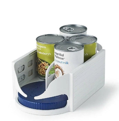 Double roller rotating storage box for kitchen and bathroom organisation