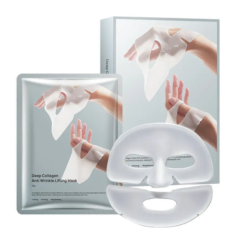 A single collagen facial sheet mask with 28ml serum for anti-wrinkle and moisturising care.