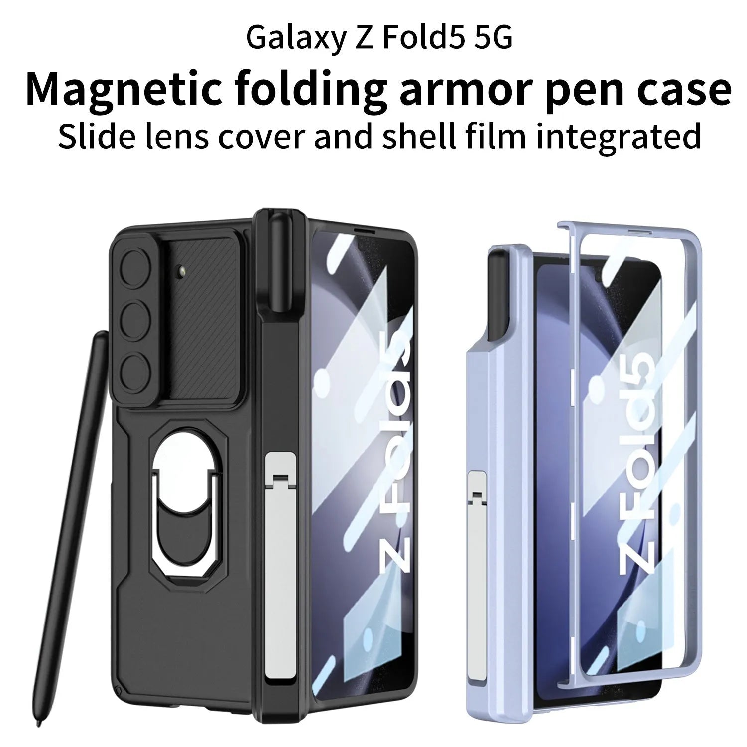 Folding hinge phone case with magnetic bracket for Samsung SM Folder 4 in black colour