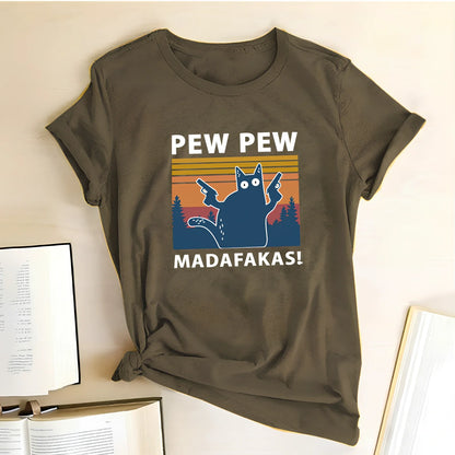 Short sleeve printed Maddakas T-shirt in navy blue, loose fit with round neck and hedging hems, sizes S to XXXL