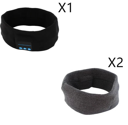 Black Bluetooth sports headband with integrated audio controls and 110mAh battery for workouts