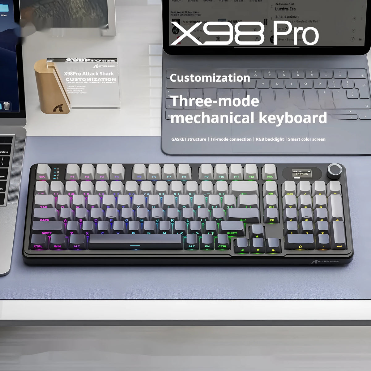 Attack Shark X98PRO three-mode RGB wireless mechanical keyboard with side engraving and knob, star black blueberry axis variant