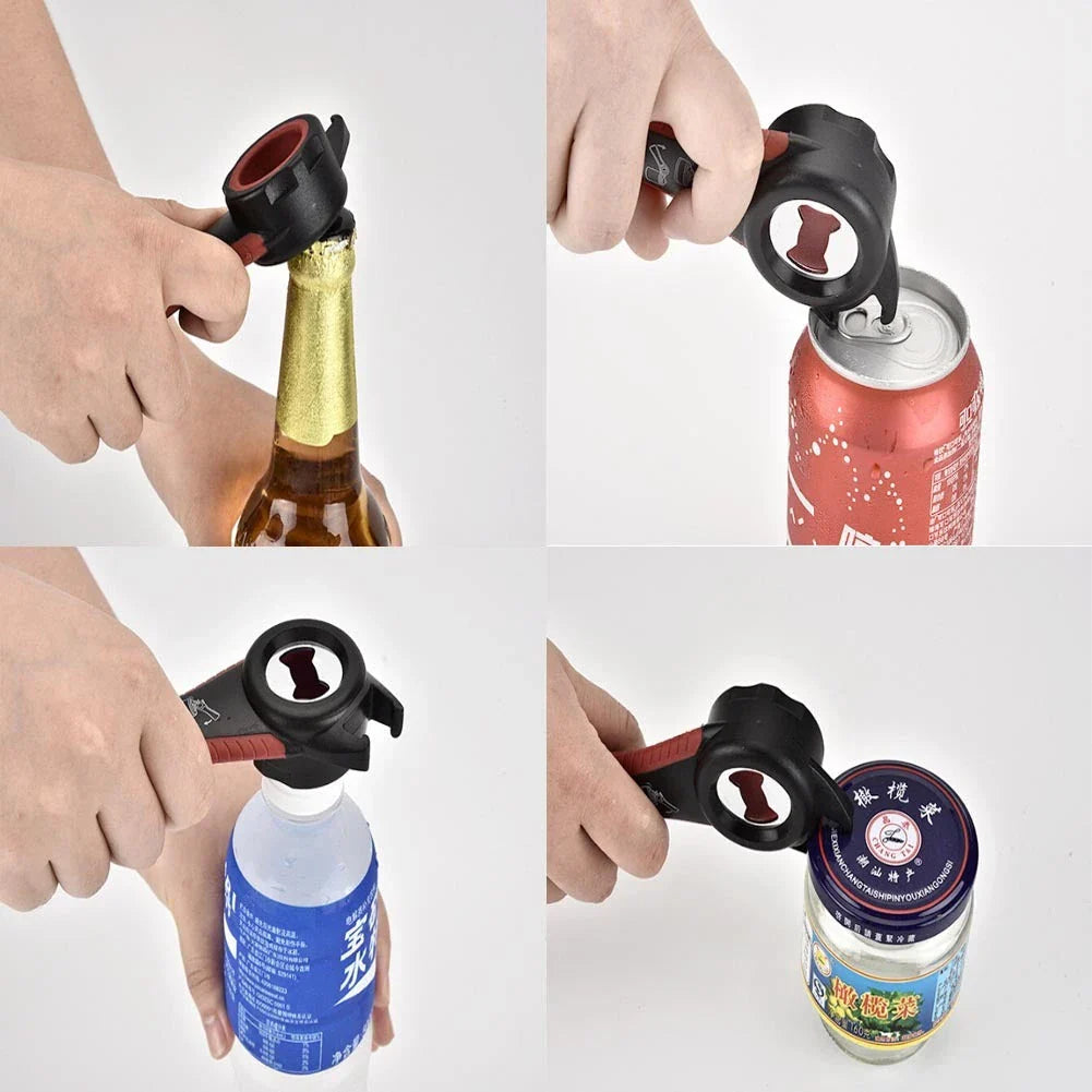 Versatile stainless steel can and bottle opener with 5-in-1 functionality, designed for durable, long-lasting use in the Kiwi kitchen.