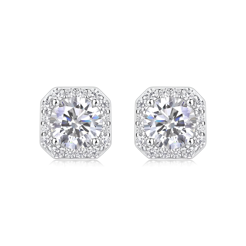 Rose In The Heart earrings set with 1-carat moissanite stud earrings in heart design, S925 silver platinum-plated, gift box packaging