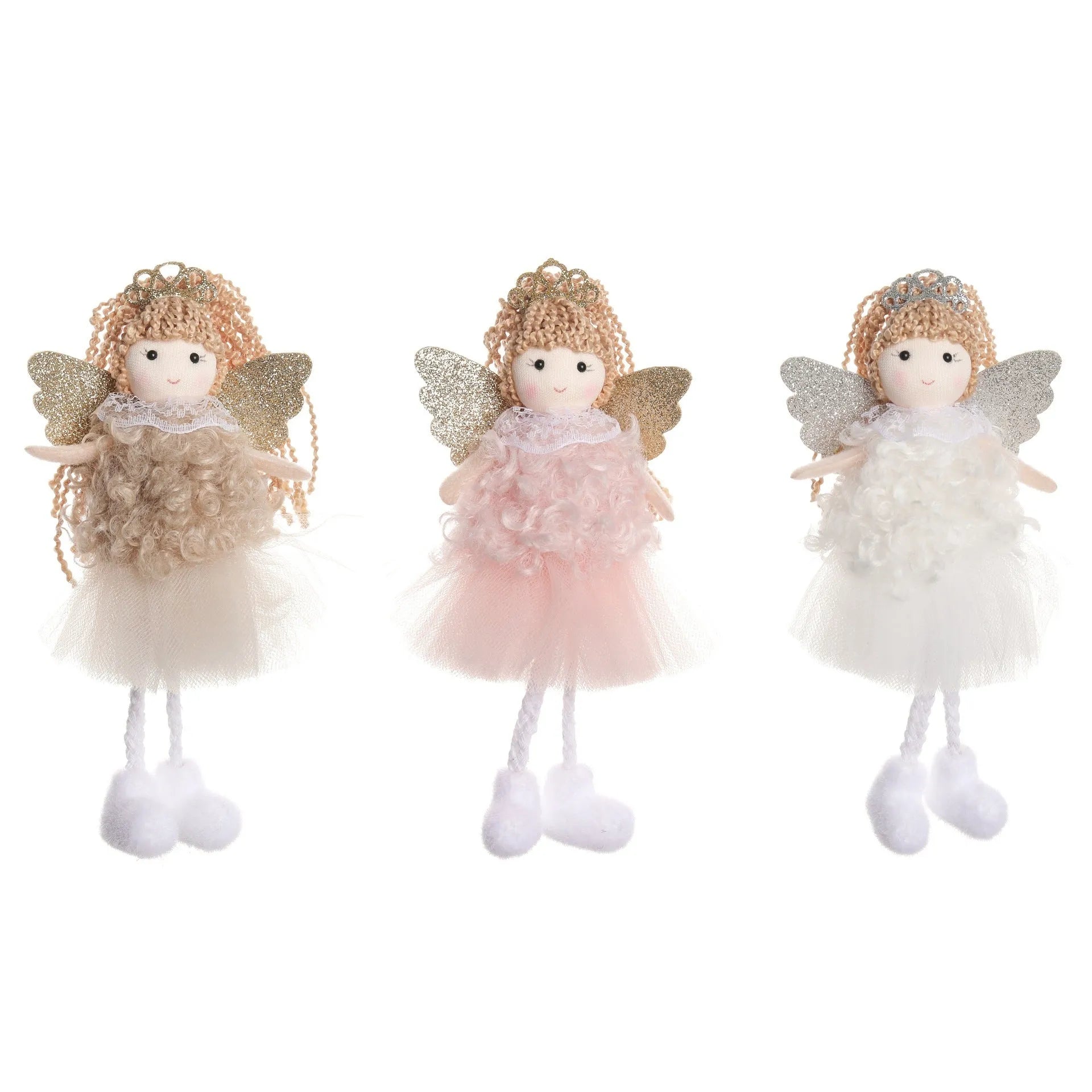 Cartoon angel cloth hair pendant for Christmas high ponytails in white, pink, and khaki.