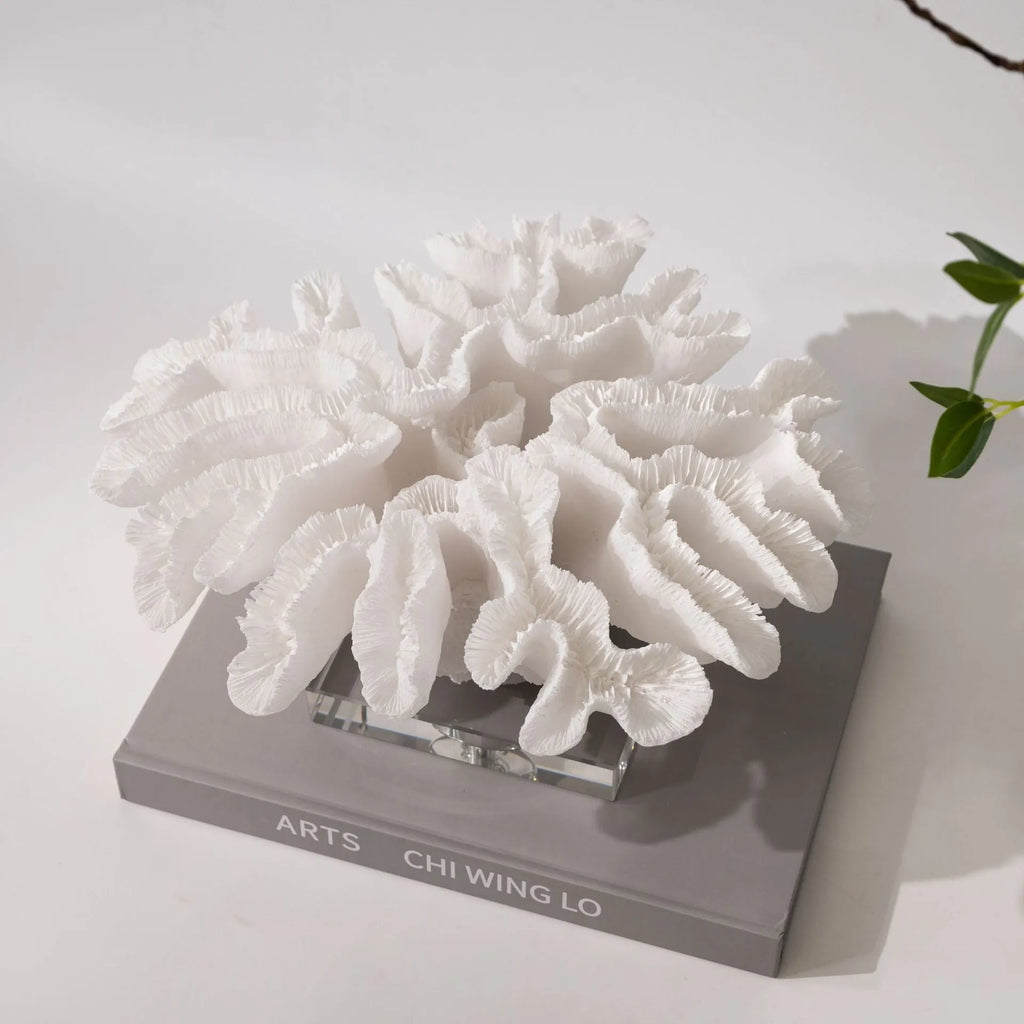Coral resin decorative sculpture 34x31x15cm on a shelf, coral colour model A167