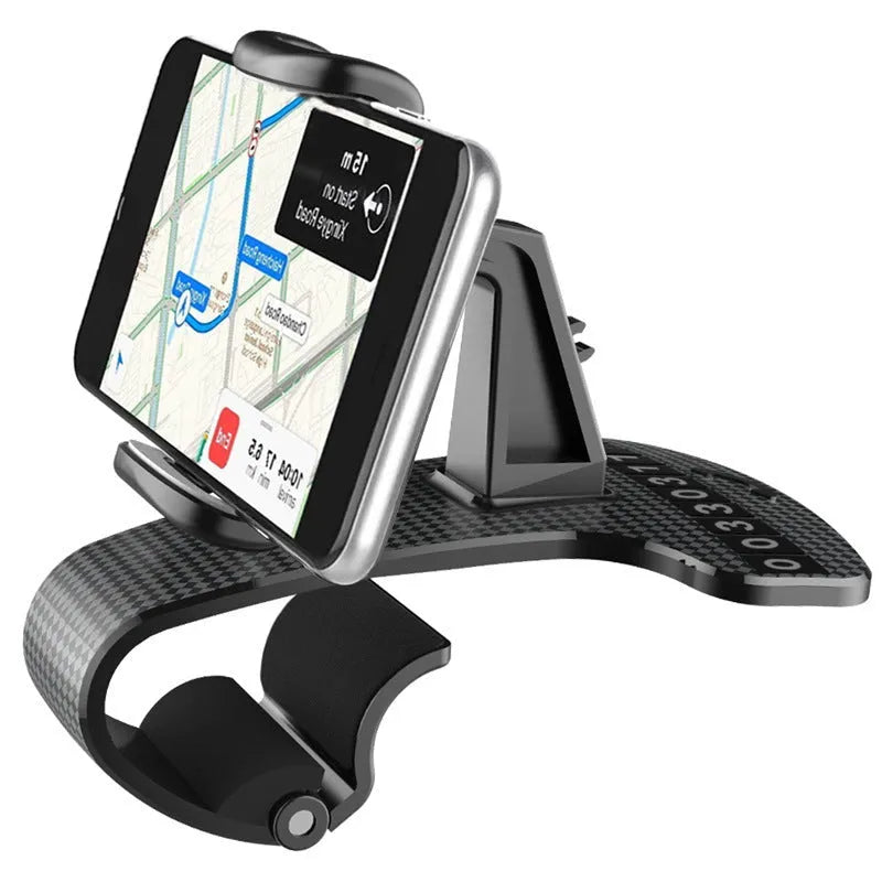 Black car phone holder with 360 degree rotating head and adjustable width mechanism