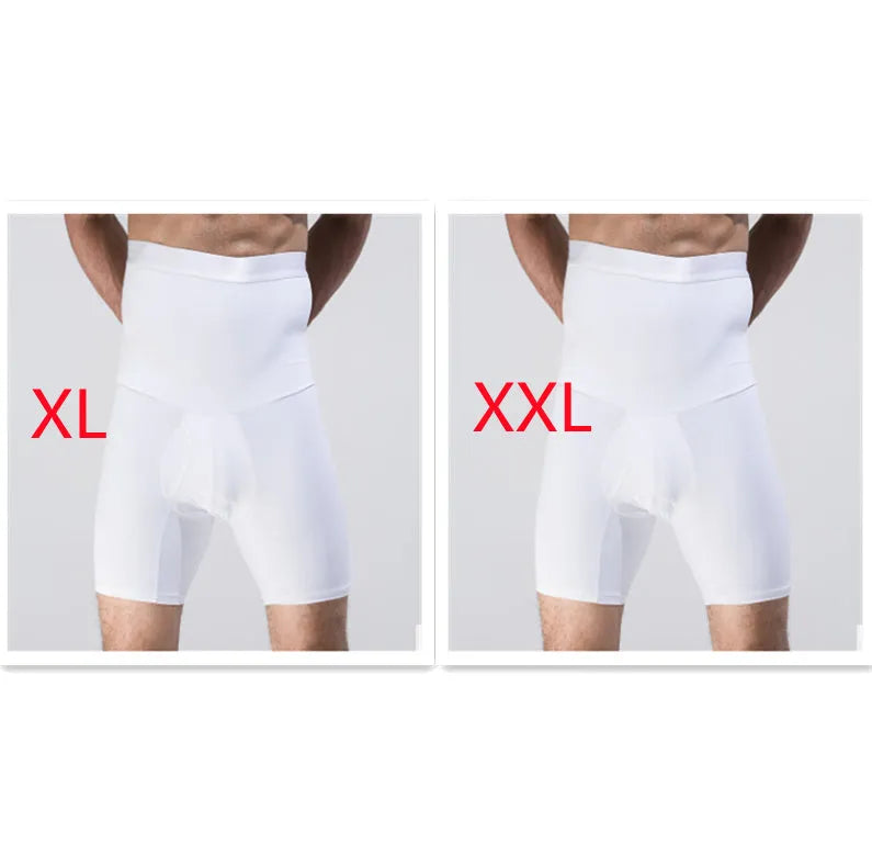 Men's body shaping slimming shorts in black with wide waistband for tummy tuck and back support
