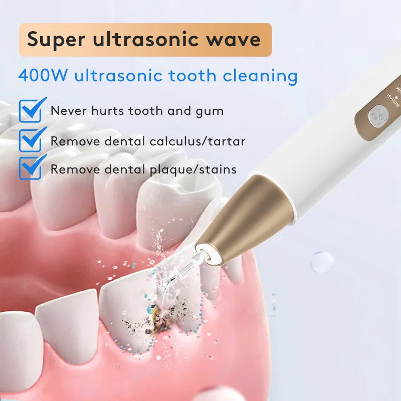 Gold ultrasonic tooth cleaner for tartar removal and stain cleaning