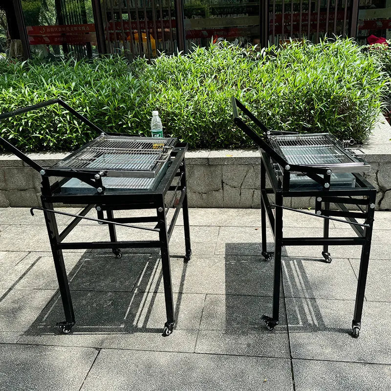 Large foldable charcoal BBQ stove grill for outdoor courtyard use