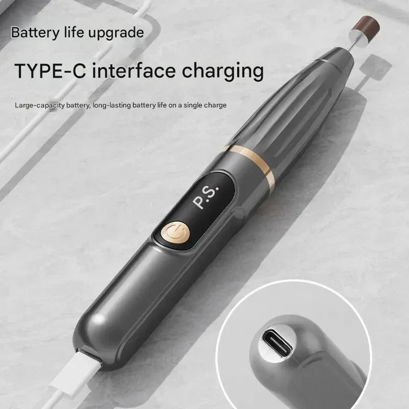 Electric nail file compact portable LCD display rechargeable nail clipper and buffer in Grey