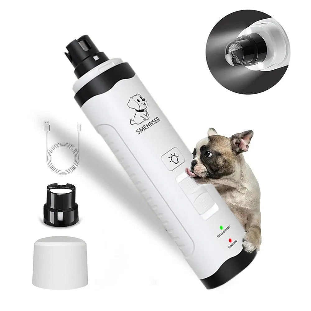 Black automatic electric nail trimmer for dogs with speed settings and LED display.