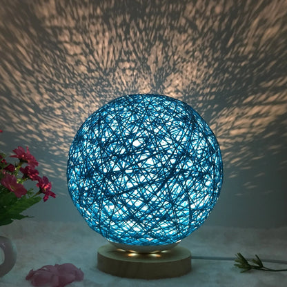 LED rattan table lamp with hand-knit lampshade in various colours