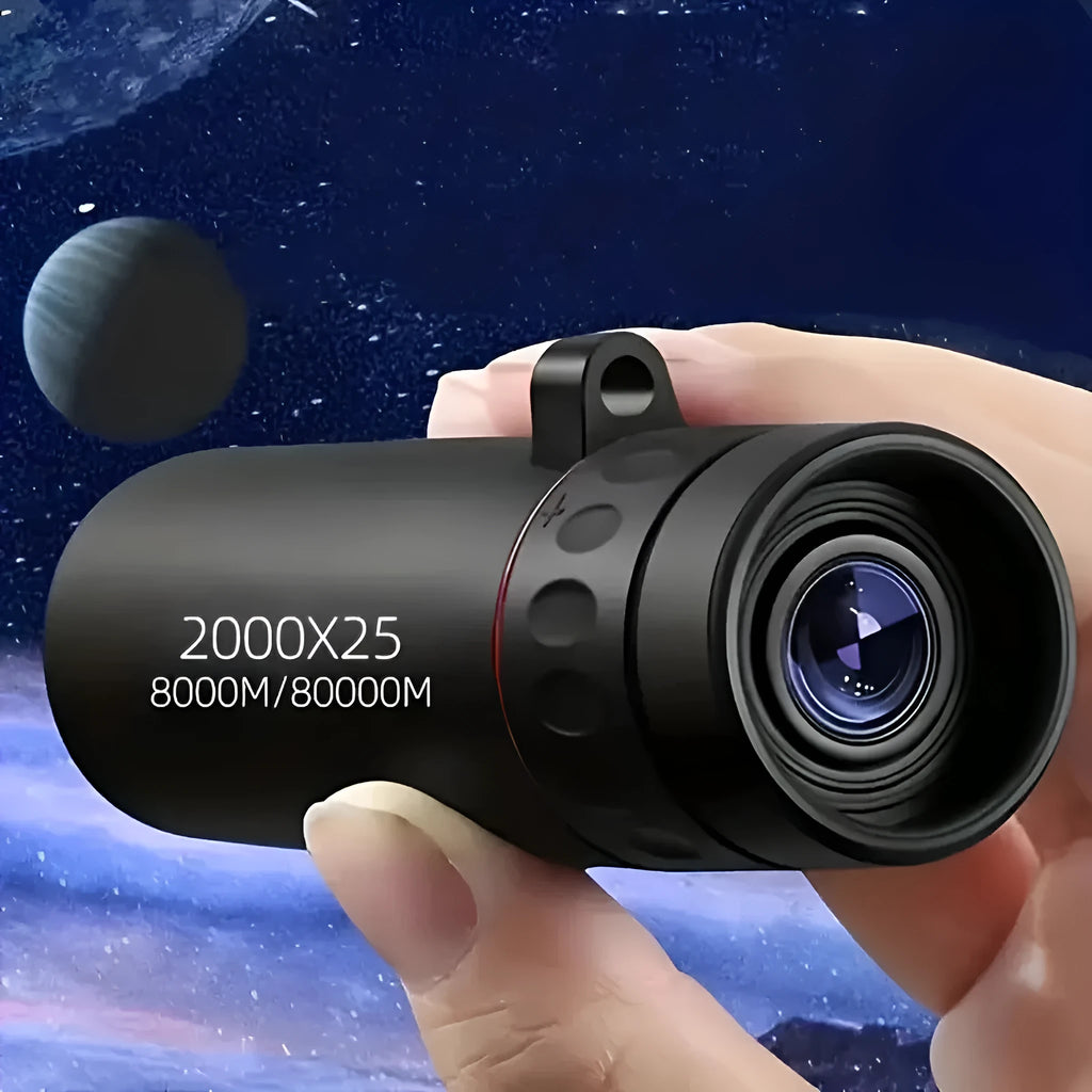 Black portable monocular telescope with mobile phone holder for outdoor observation