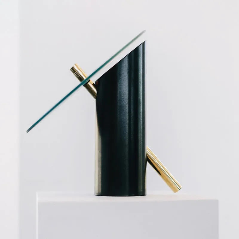 Simple creative glass table lamp in black and smoke ash colour with hardware and glass construction, paint finish, for 5-10m2 rooms
