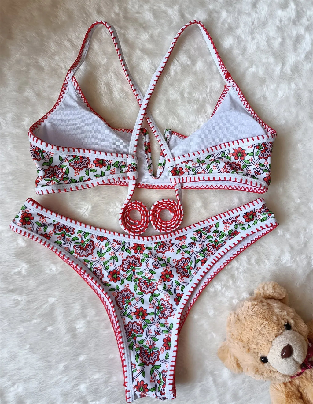 Women's floral print V-neck swimsuit with embroidery detail