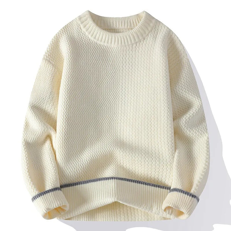 Men's loose fit chemical fibre blend sweater in grey colour with round neck and long sleeves
