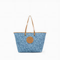 Woven light luxury women's hand-carrying bag in blue PVC, 52x31.5x20cm, for daily commuting and travel