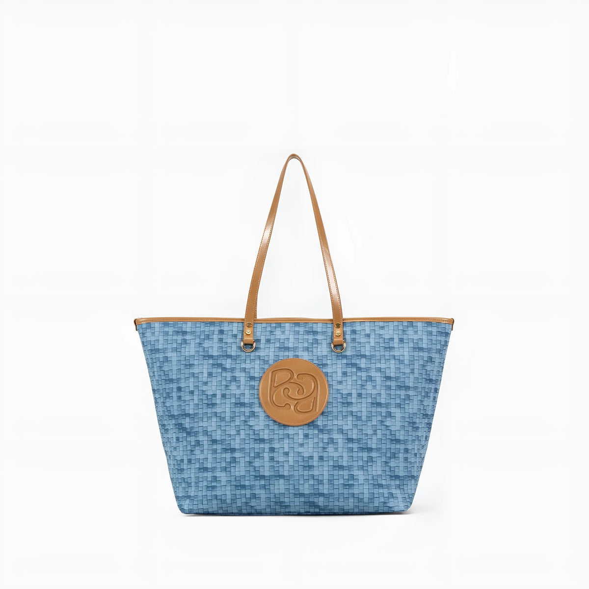 Woven light luxury women's hand-carrying bag in blue PVC, 52x31.5x20cm, for daily commuting and travel