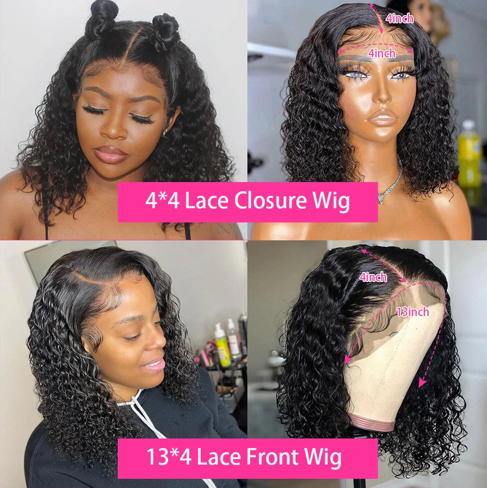 10A short Brazilian lace front bob wig with curly human hair and natural-looking hairline