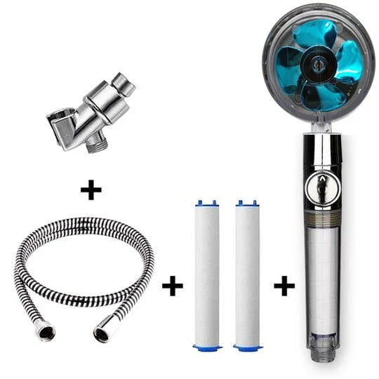 High-pressure handheld shower nozzle with cotton filter and stop button in various colours