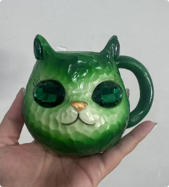 Decorative resin cat cup craft in blue, green, pink, or purple, American style.