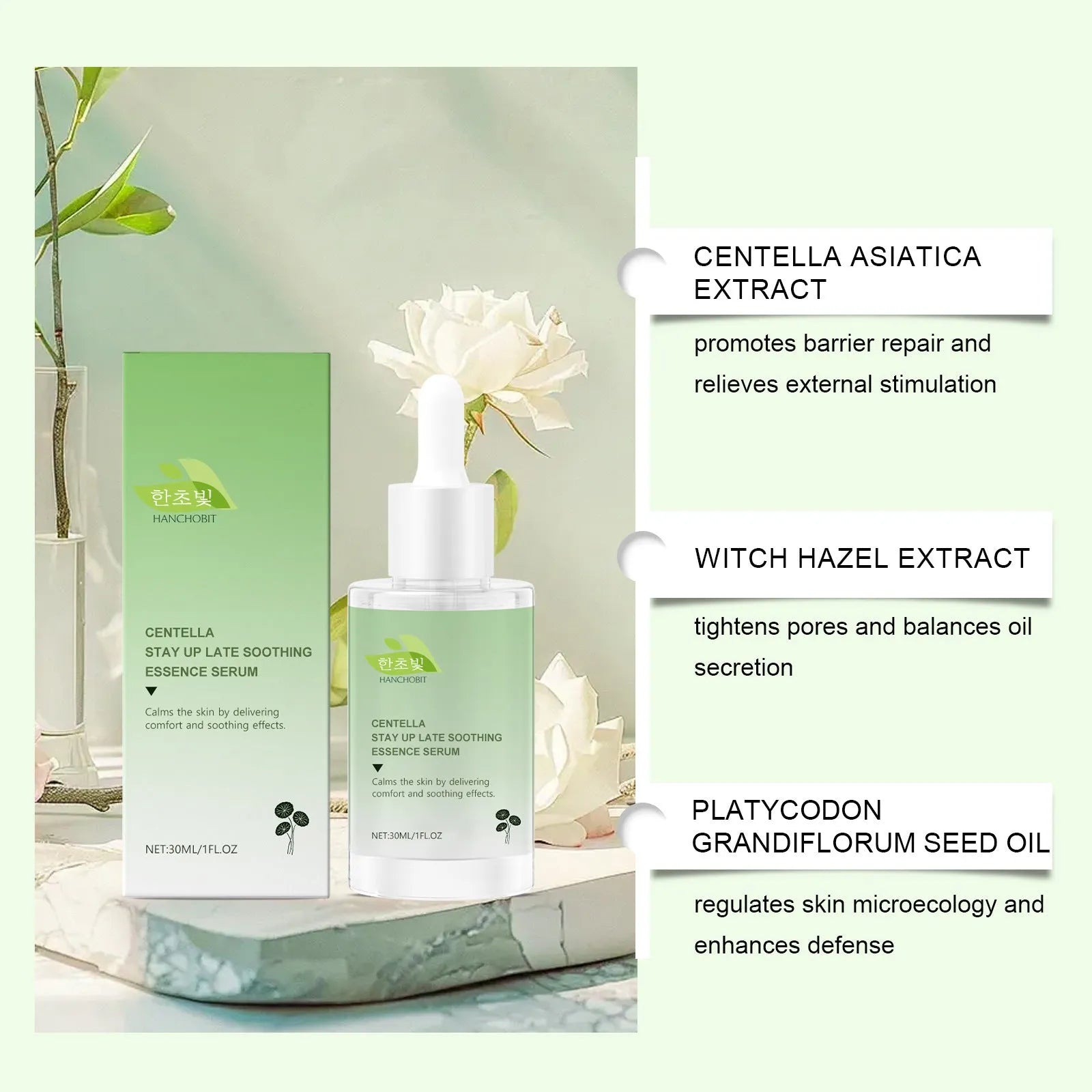 30ml bottle of Centella Asiatica Soothing Solution skincare treatment.