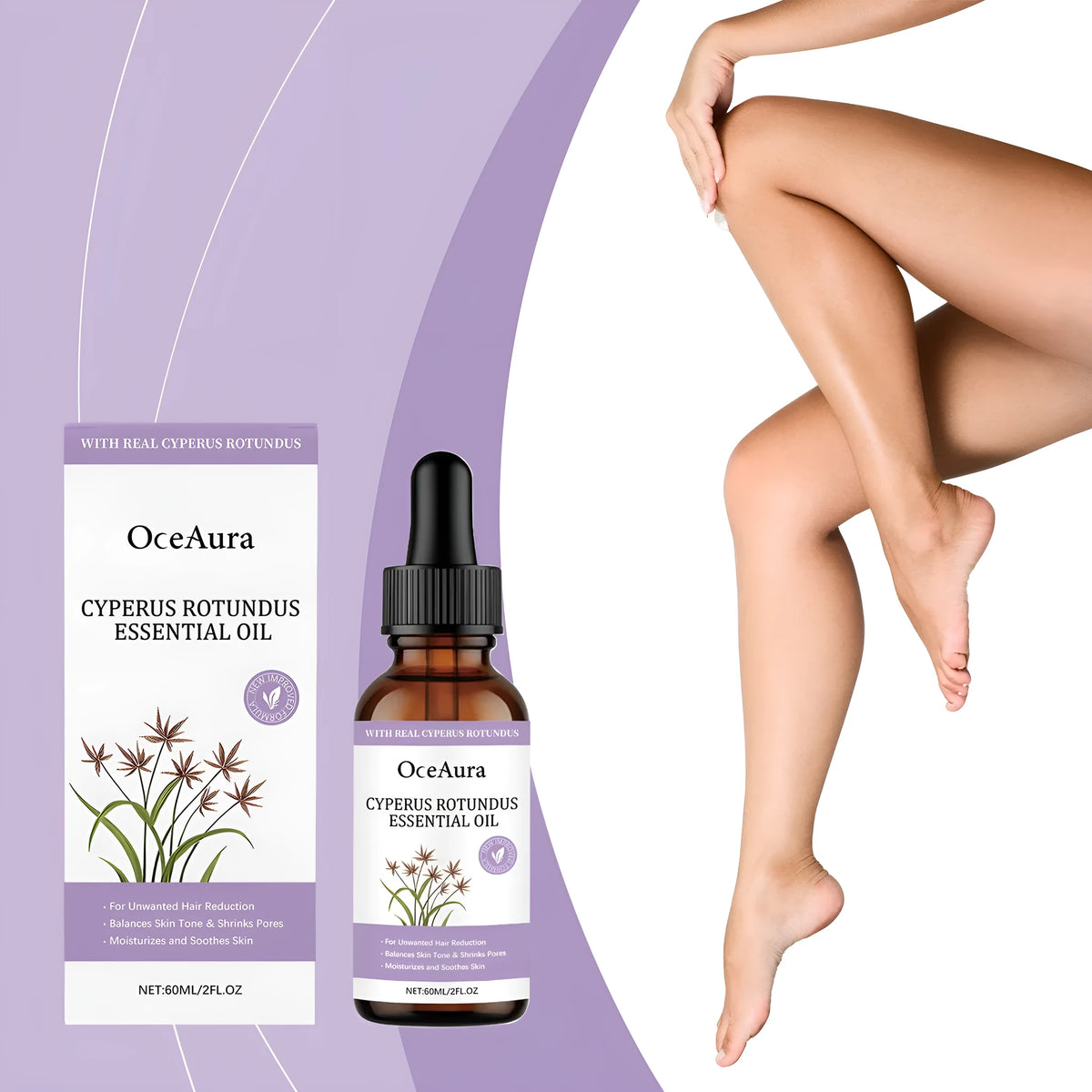 60ml bottle of hair removal treatment softening oil with aconite, mint and lemon extracts