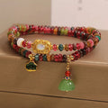 Double ring rainbow tourmaline abacus beads bracelet with lotus leaf and lotus seedpod design for women