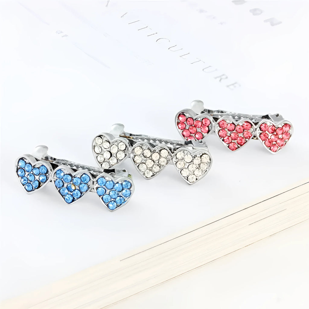Rhinestone alloy peach heart barrette for girls and pet in white pink blue 3CM