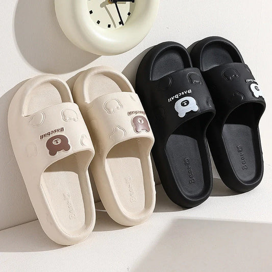 Cartoon bear slippers with thick non-slip EVA soles in various colours for indoor comfort