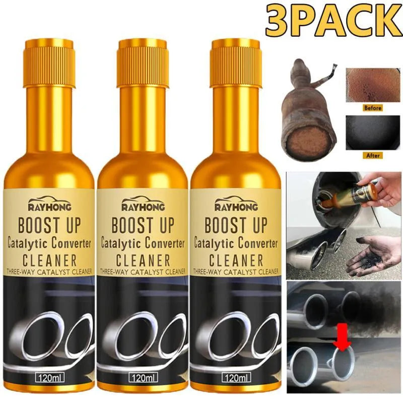 120ml catalytic converter cleaning agent in a bottle, 15cm height, 4cm diameter