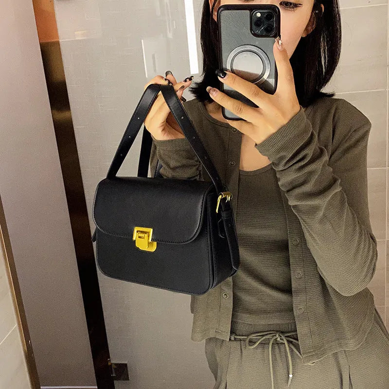 Women's soft PU one-shoulder underarm small square bag in a horizontal shape, shown in various colours.