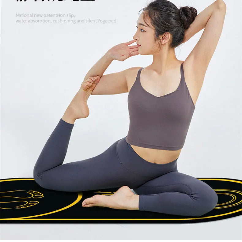 Black non-slip yoga mat with 6mm thickness and faux leather surface for exercise
