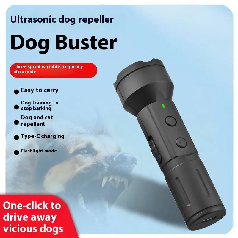 Black plastic ultrasonic bark stopper for outdoor use with charging cable