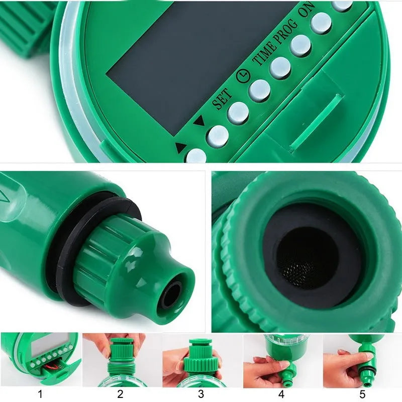 Green automatic watering timer for drip irrigation systems with programmable controls