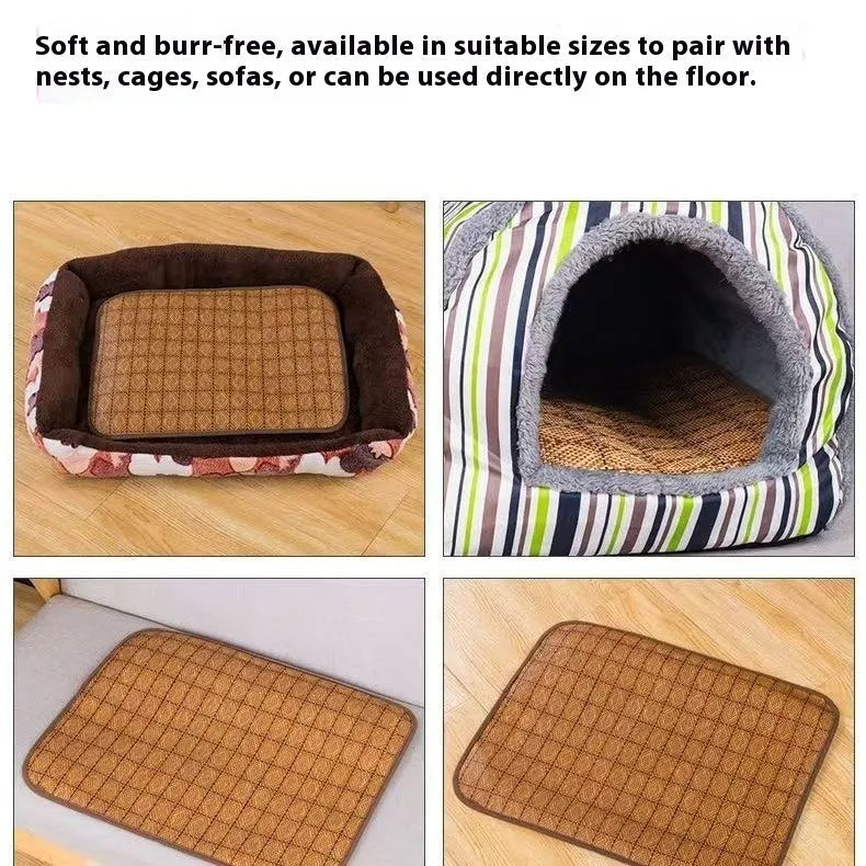 Brown rattan weave dog cooling mat shown in a large size.